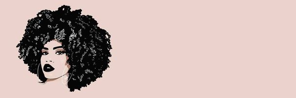 Mujer negra con pelo afro, fondo en banner - Foto, imagen