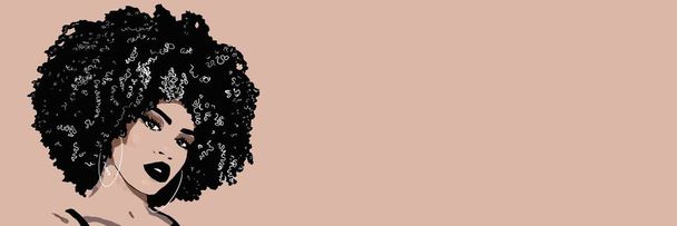 Czarna kobieta z afro włosy, tło na banerze - Zdjęcie, obraz