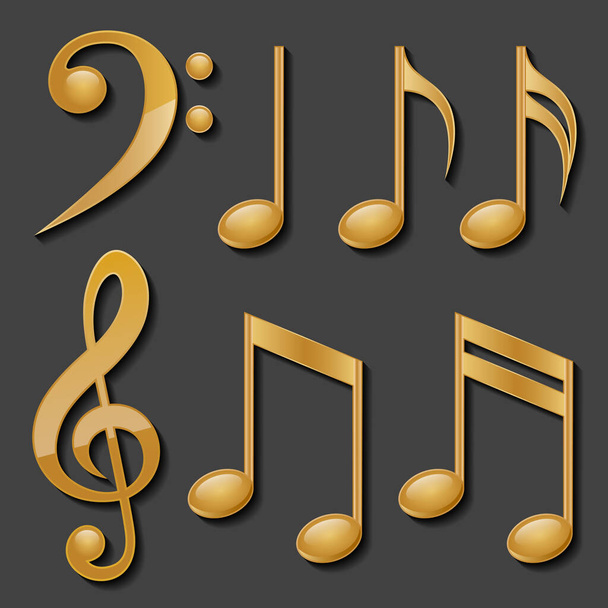 Set of golden music notes. Vector illustration. - Vector, Image