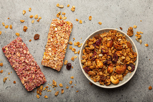 Healthy cereal granola bars from above - Photo, Image