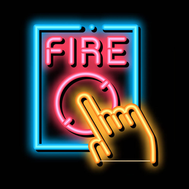 Hand Druk op Fire Button neon gloed pictogram illustratie - Vector, afbeelding