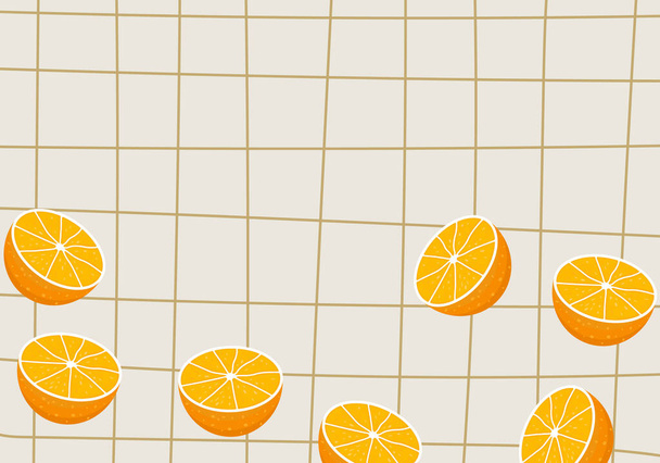 Grid lines pattern with orange slices background. Vector illustration. Abstract background. - Vector, Image