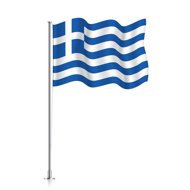 Řecká vlajka vlnící se na kovové tyči. - Vektor, obrázek