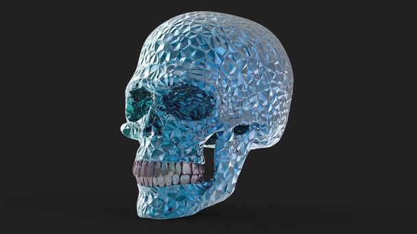 Glass skull isolated on black background. 3d rendering glass skull - Φωτογραφία, εικόνα