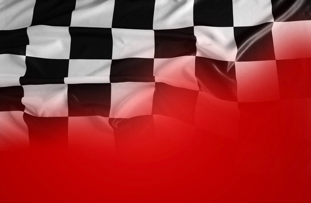 Drapeau à carreaux noir et blanc sur fond rouge. Copier spac - Photo, image