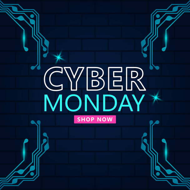 Cyber monday sale with circuit board background. Modern design.Vector illustration - Vector, Image