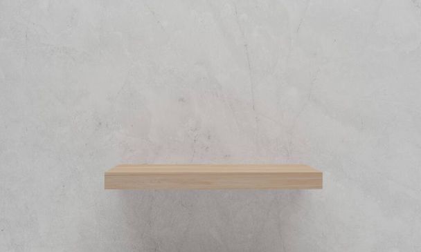 Empty wood shelf on cement wall background. 3D rendering . - Photo, Image