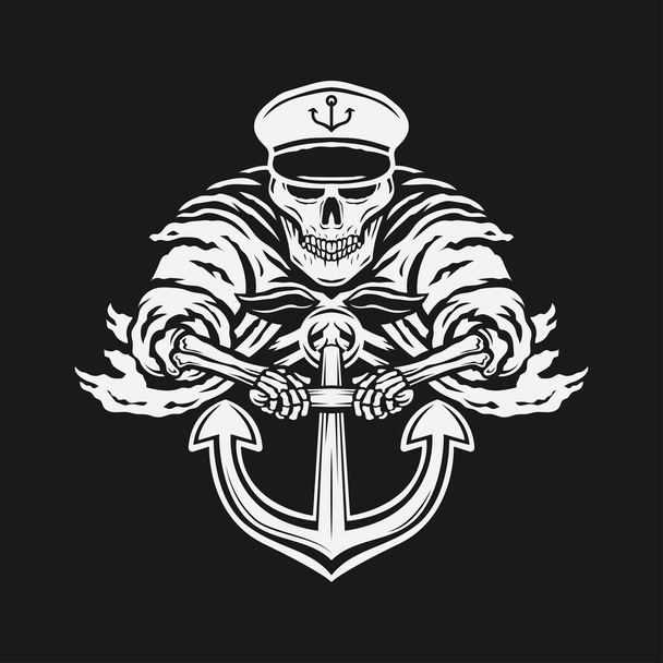 vintage sailor skull with anchor illustration - Photo, Image