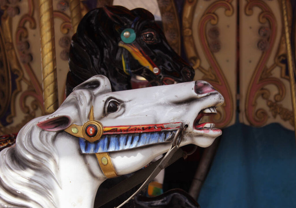Carousel horses at rural carnival in East Texas - Fotoğraf, Görsel
