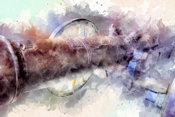 Ancient cannon on wheels isolated on illustration - Photo, Image