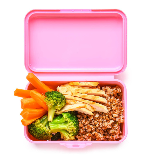 Lounas laatikko maukasta ruokaa valkoisella taustalla - Valokuva, kuva