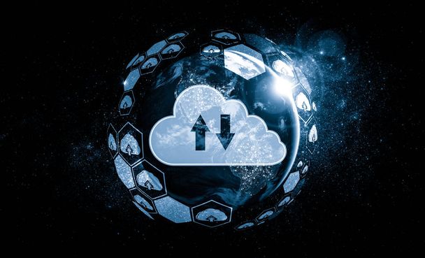 Cloud computing technologie en online data-opslag in innovatieve perceptie - Foto, afbeelding