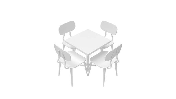 3D рендеринг стола и стульев столовой установлен изолированно на белом фоне - Фото, изображение