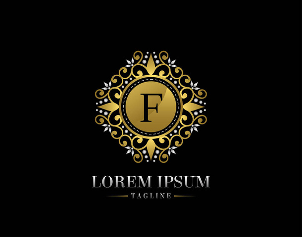Boutique de lujo Letra F Logo Design. Diseño elegante del vector del icono adornado.  - Vector, Imagen
