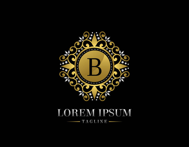 Luksusowy Boutique Letter B Logo Design. Pełen wdzięku projekt wektora ikony ozdoby.  - Wektor, obraz