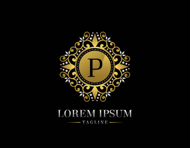 Boutique de lujo Letra P Logo Design. Diseño elegante del vector del icono adornado.  - Vector, Imagen