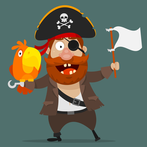 Character pirate with parrot holds white flag - Vektor, kép