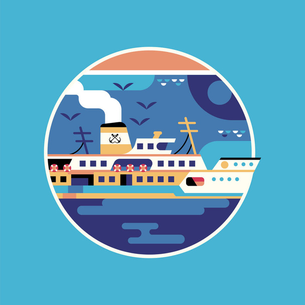 Travel Istanbul Icon with Steam Ferry Boat - Vector, Image