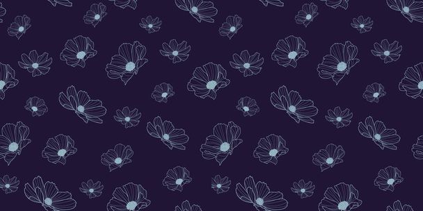 Jardín cosmos flor sin costuras repetir fondo patrón, fondo de pantalla vectorial. Patrón de primavera floral. - Vector, imagen