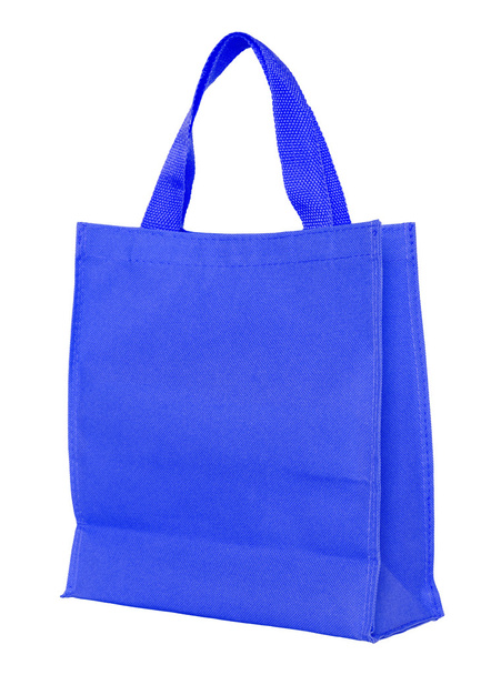 kék vászon bevásárló táska elszigetelt fehér background a clipp - Fotó, kép