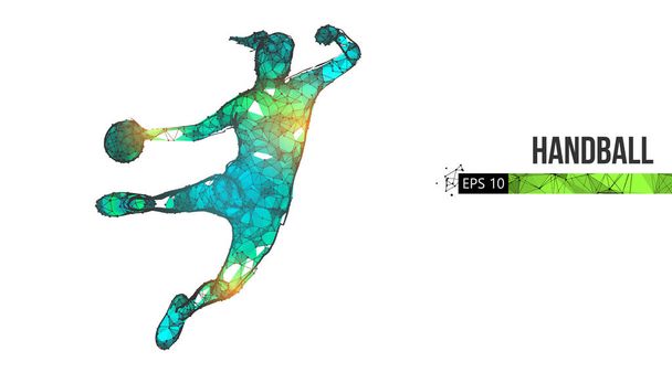Abstract silhouette of a wireframe handball player from particles on the background. Convenient organization of eps file. Vector illustartion. Thanks for watching - Vector, Image