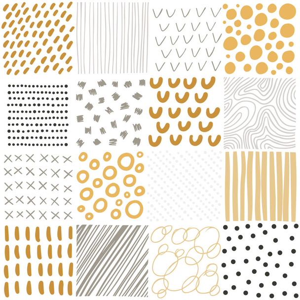 Hand drawn graphic decorative elements. Bullet journal web visual infographic sketch lines  shapes circles dots points gray taupe yellow isolated vector object set. - Διάνυσμα, εικόνα