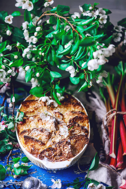 Rhubarb bread pudding..style vintage. selective focus - Photo, Image