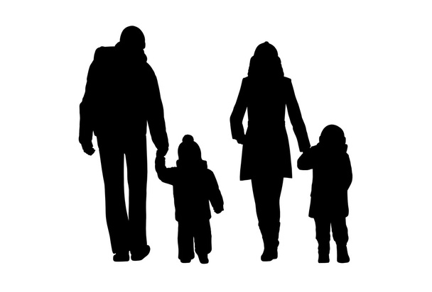 familie lopen buiten silhouetten ingesteld 1 - Foto, afbeelding