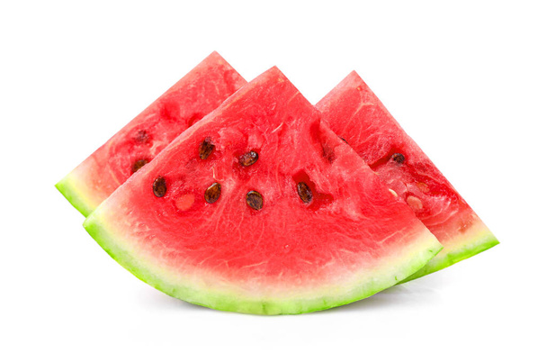 Ripe juicy watermelon pieces isolated on white background. - Photo, Image