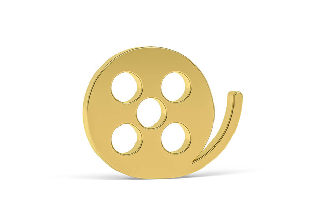Golden 3d movie icon isolated on white background - 3D render - 写真・画像