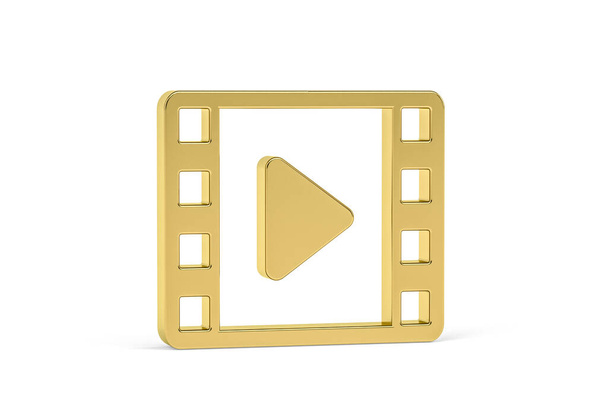 Золотая иконка 3D кино выделена на белом фоне - 3D рендеринг - Фото, изображение
