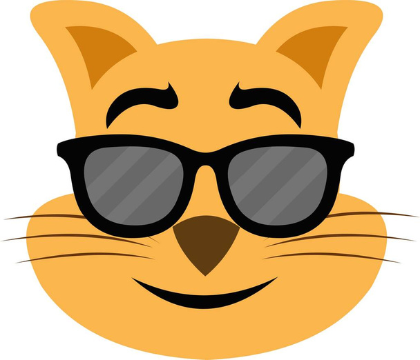 Vektor-Emoticon-Illustration eines Cartoon-Katzengesichts mit Sonnenbrille - Vektor, Bild