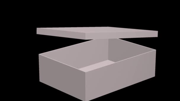 3D анімація з відкриттям коробки макетів альфа-каналів крупним планом з поглядом всередину
 - Кадри, відео