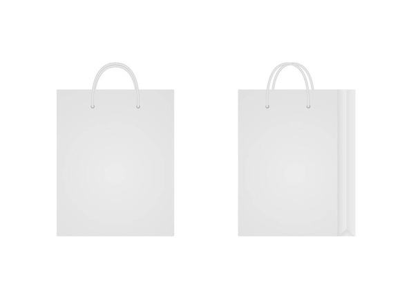 Einkaufstaschen-Attrappe mit leerem Kopierraum. Weiße wiederverwendbare Papiertüte. Paket zum Einkaufen. Vektorillustration - Vektor, Bild