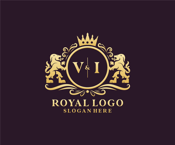 VI Letter Lion Royal Luxury Logo Vorlage in Vektorkunst für Restaurant, Royalty, Boutique, Cafe, Hotel, Heraldic, Schmuck, Mode und andere Vektorillustration. - Vektor, Bild