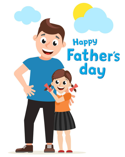 Happy father hugs his daughter on a white background. Father s day - Vecteur, image