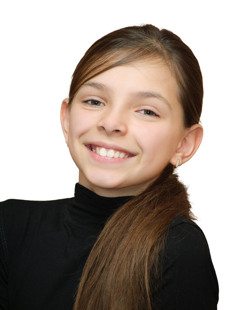Посміхаючись дівчині-підлітку. Ізольовані на білому тлі
. - Фото, зображення
