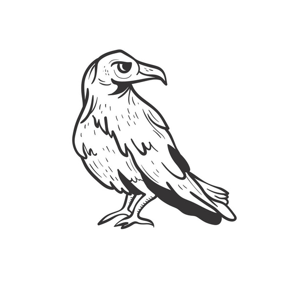 Raven. Halloween Design Elements Set. Hand Drawn Cartoon Doodles. Vector illustration. Template social madia post - Vector, Image