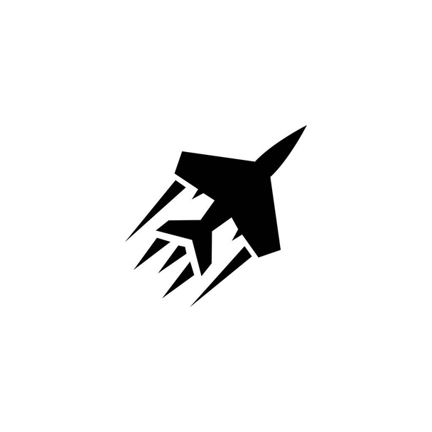 Voce principale: Aeromobile militare. Illustrazione dell'icona vettoriale piatta. Semplice simbolo nero su sfondo bianco. Flying Fighter Jet, modello di progettazione di velivoli militari segno per elemento web e mobile UI - Vettoriali, immagini