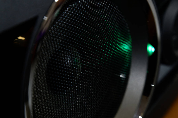 Beautiful close up net texture of black sound speaker - Foto, Bild