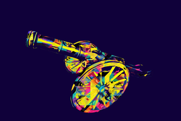 Ancient cannon on wheels isolated on illustration - Photo, Image