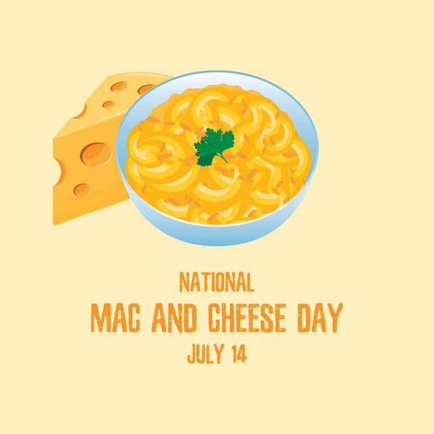 Εθνικό διάνυσμα ημέρας Mac και τυριού. Διάνυσμα μακαρόνια με τυρί. Μπολ ζυμαρικών με διάνυσμα εικονίδιο τυριού. Αμερικάνικη λιχουδιά. Αφίσα για Μακ και Τυρί, 14 Ιουλίου. Σημαντική μέρα - Διάνυσμα, εικόνα
