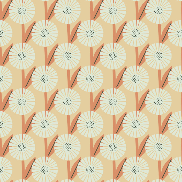 Natuur naadloos patroon met witte doodle bloemen silhouetten print. Pastel oranje achtergrond. Vector illustratie voor seizoensgebonden textiel prints, stof, banners, achtergrond en wallpapers. - Vector, afbeelding