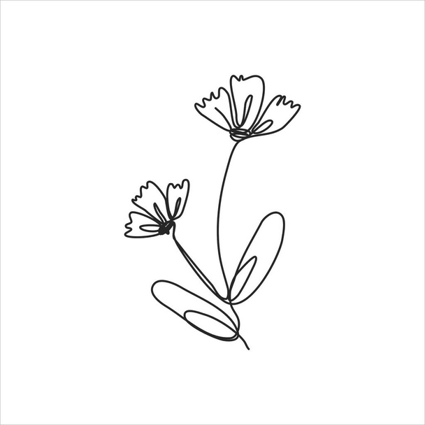 dibujo de una línea de elegante flor de primavera. arte de línea continua - Vector, imagen