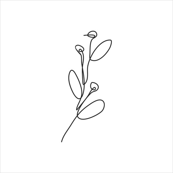 yksi viiva piirustus pieniä lehtiä ja kukka. jatkuva linja taidetta - Vektori, kuva