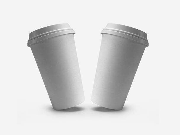 Műanyag kávé csésze papír fedéllel 3D illusztráció Mockup jelenet izolált háttér - Fotó, kép