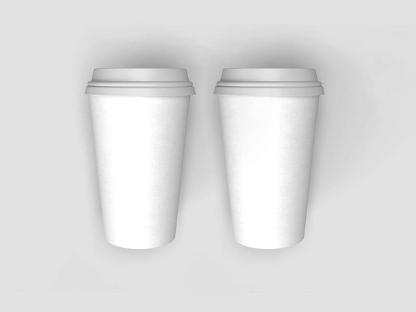 Tasse à café en plastique avec couvercle en papier Illustration 3D Scène de maquette sur fond isolé - Photo, image