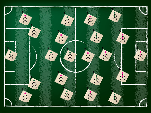 εικονογράφηση πεδίο ποδόσφαιρο με 2 ομάδες - Διάνυσμα, εικόνα