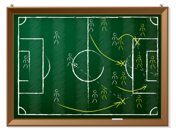 Voetbal tactiek getrokken op blackboard - Vector, afbeelding