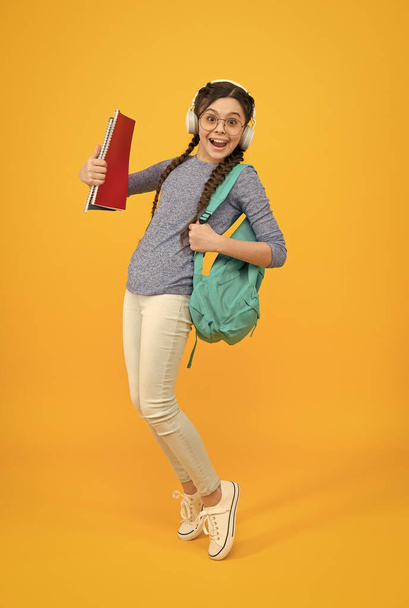 Ongoing lifelong education. Feel the impact. Regular school day. Stylish schoolgirl. Girl carry backpack. Schoolgirl daily life. Inspired and motivated schoolgirl. Knowledge day. Influence concept - Fotoğraf, Görsel